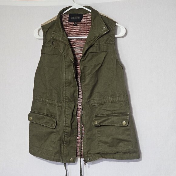 Perch By Blu-Pepper Vest Zipper Womens Aztec Pattern Olive Green Adjustable S - Picture 2 of 8